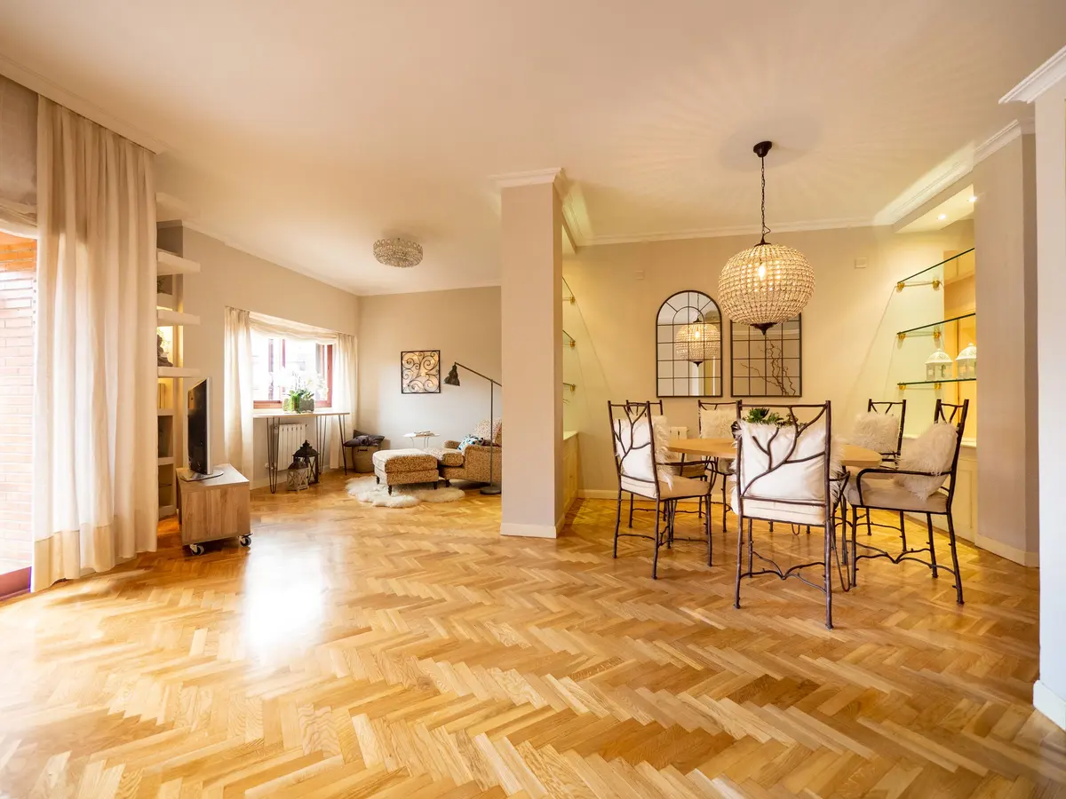 Bright hardwood flooring in a living room