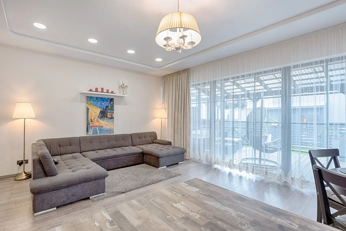 Bright luxury vinyl plank flooring in a living room