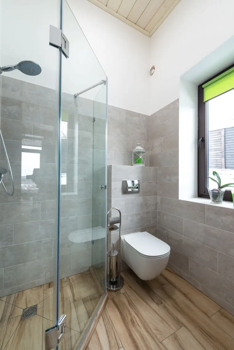 Contemporary luxury vinyl plank flooring in a bathroom