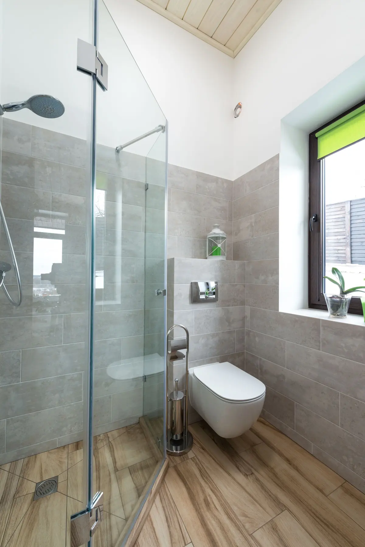 Contemporary luxury vinyl plank flooring in a bathroom